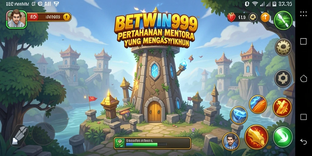 Tampilan gameplay seru di BETWIN999, menara bertahan melawan serangan musuh.