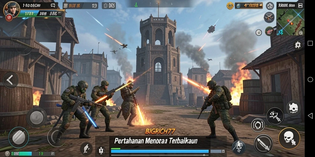 Tampilan gameplay BIGRICH77 yang mendebarkan dalam pertahanan menara.