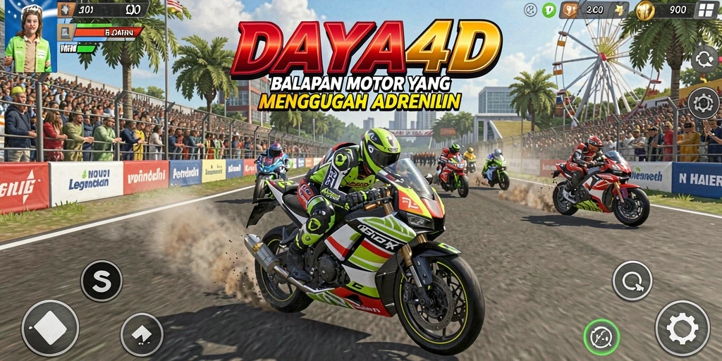 Screenshot utama menampilkan aksi balapan motor yang seru dan cepat.