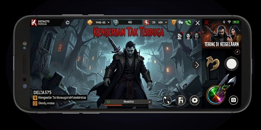 Screenshot gameplay DELTA575 menampilkan momen menegangkan di kegelapan.