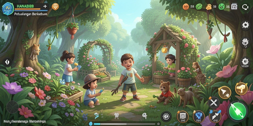Tangkapan layar gameplay menunjukkan pengalaman berkebun yang menyenangkan di HANABI88.