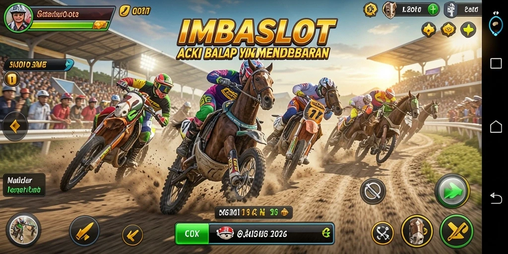 Tangkapan layar menunjukkan aksi balap intens di IMBASLOT.