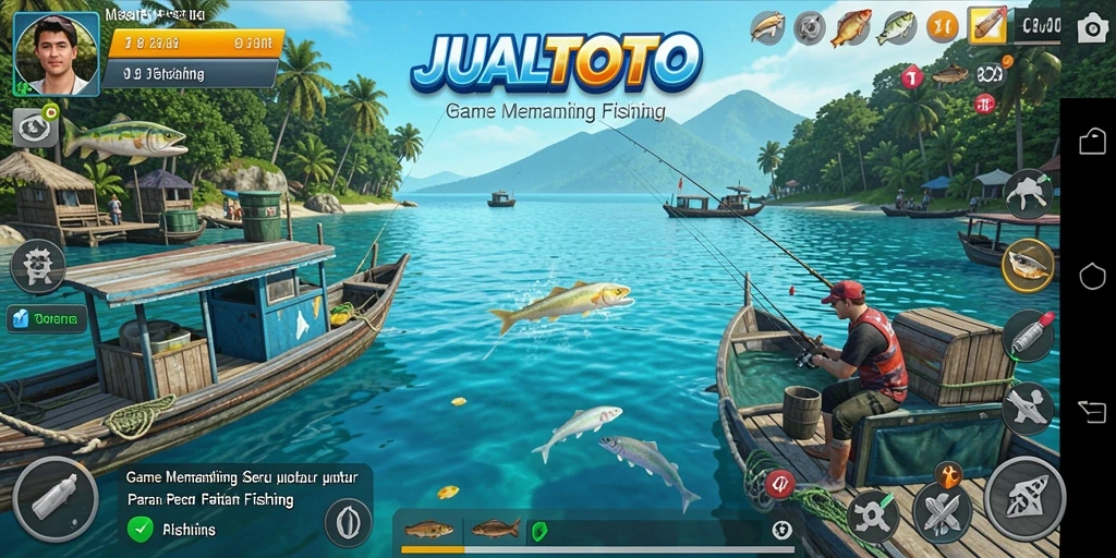 Tampilan gameplay JUALTOTO dengan aksi memancing yang seru dan menantang.