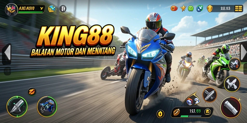 Tangkapan layar utama KING88 dengan tampilan aksi balapan motor yang seru.