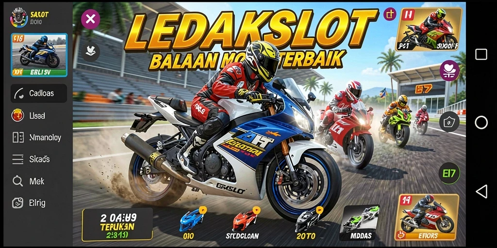 Tampilan menarik gameplay balapan motor LEDAKSLOT.