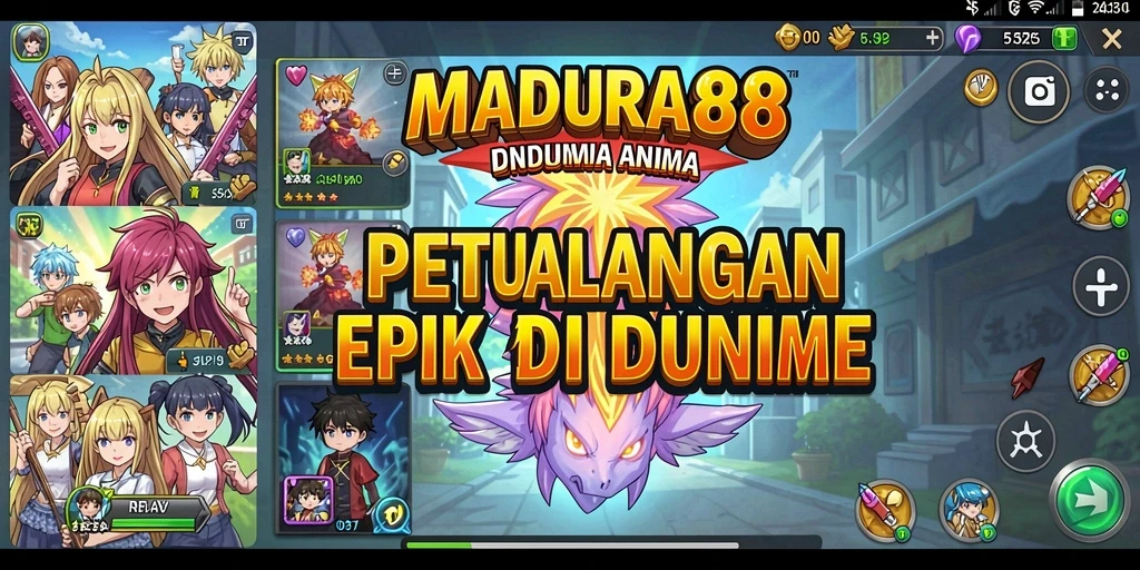 Tangkapan layar gameplay MADURA88 menunjukkan pertarungan karakter anime yang epik.