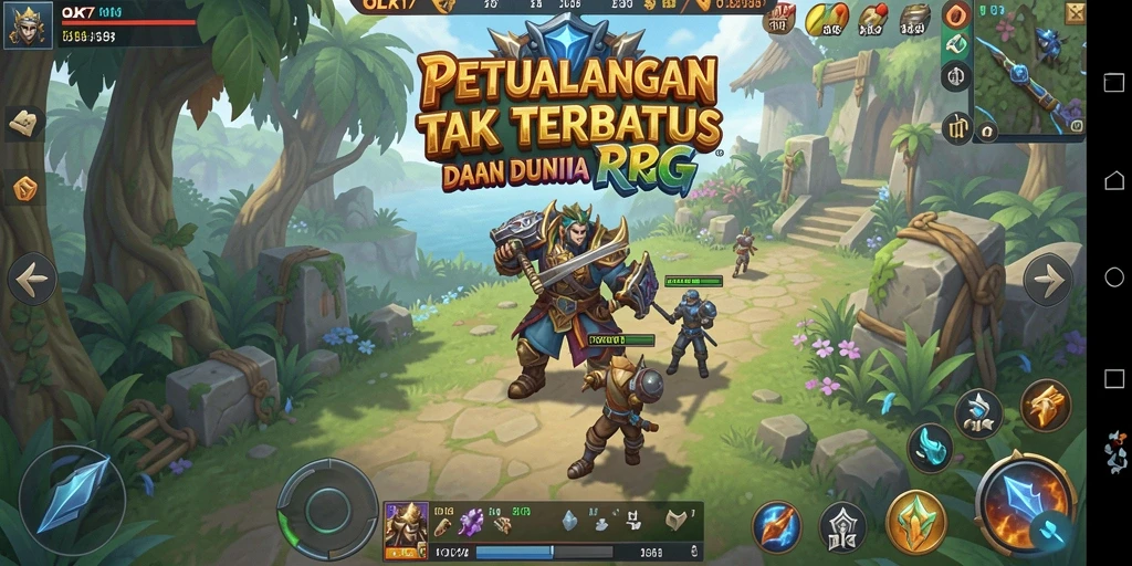 Screenshot gameplay OLX17 menampilkan pertarungan epik dalam dunia RPG.