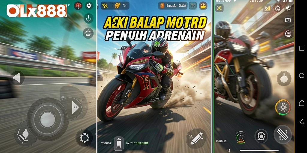 Screenshot gameplay OLX888 yang menampilkan balapan motor menegangkan.