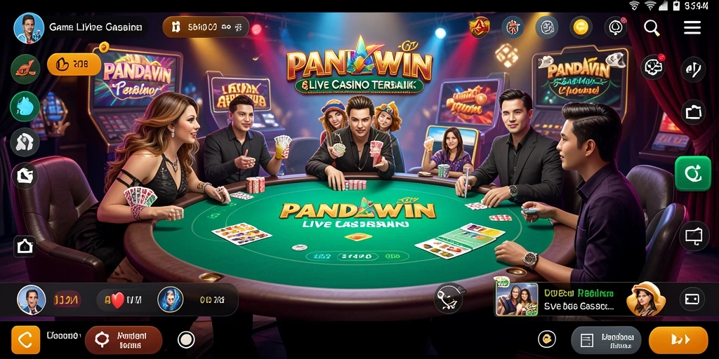 Screenshot gameplay PANDAWIN menampilkan dealer langsung dan suasana kasino.