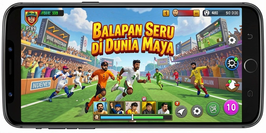 Tampilan gameplay balapan seru di PT89 dengan mobil yang bertenaga.
