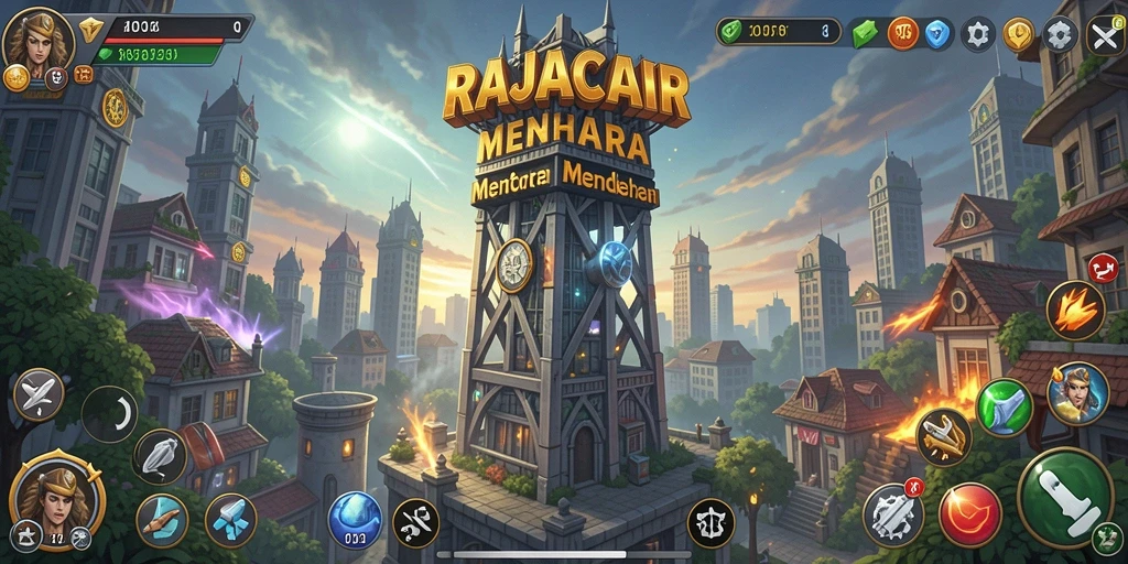 Tampilan gameplay menawan dari RAJACAIR yang menonjolkan pertahanan menara.