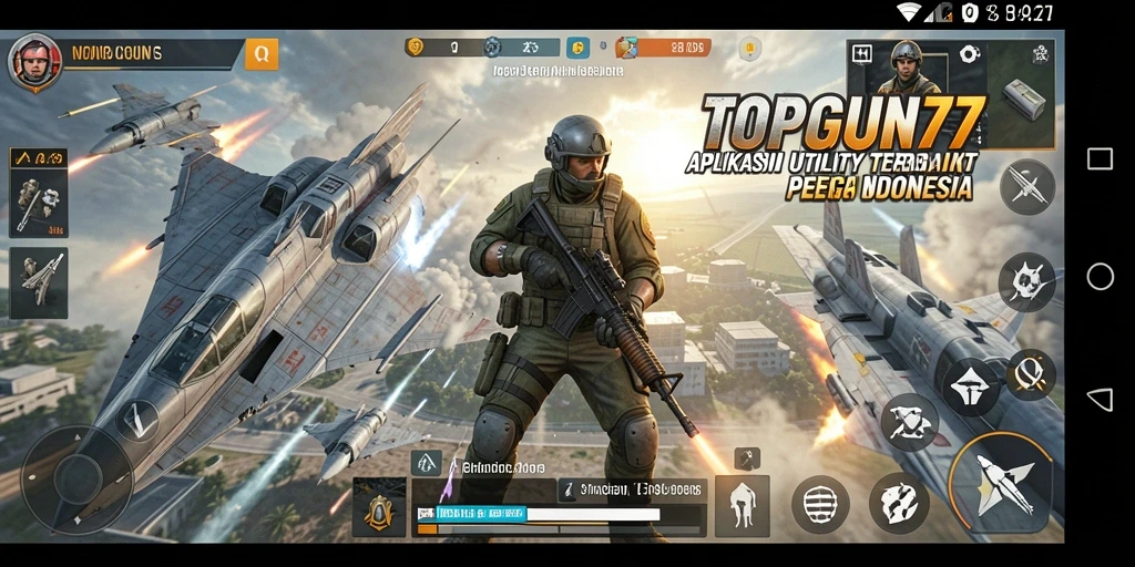 Tampilan utama aplikasi TOPGUN77 dengan fitur-fitur Utility.