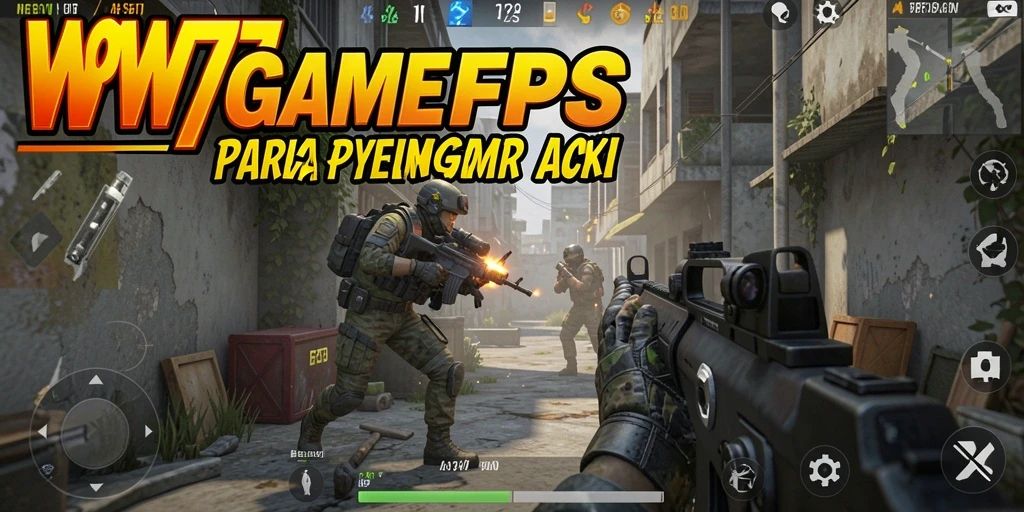Screenshot utama gameplay WOW77 menunjukkan aksi tembak-menembak yang seru dan intens.